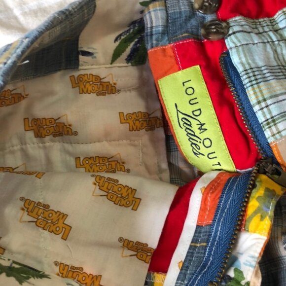 Loudmouth Wm's Tropical Palm Red/Blue/Orange/Ivory Patchwork Golf Shorts Size 0 - Picture 6 of 6